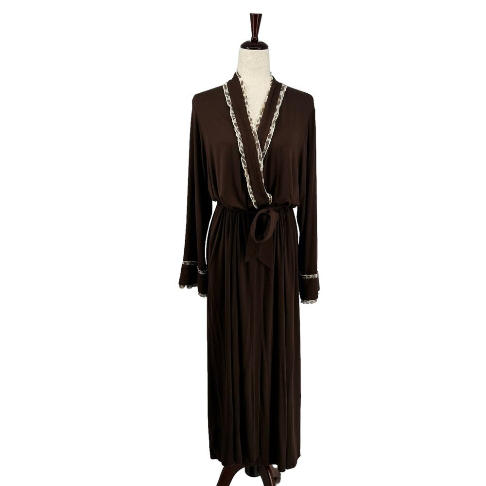 Vtg I Magnin Lightweight‎ Robe Womens  L Brown Glam Animal Print Cozy Lounge